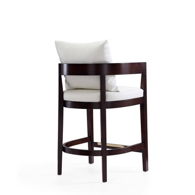 Manhattan Comfort Ritz Ivory Leather and Dark Walnut Wood Counter Stool - Set of 3