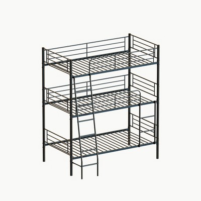 Bellemave Bedroom dormitory twin size black metal triple bunk bed can be disassembled into three beds