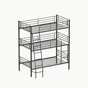 Bellemave Bedroom dormitory twin size black metal triple bunk bed can be disassembled into three beds - 1 of 3