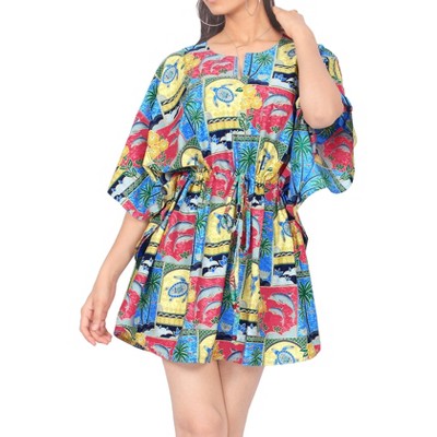 LA LEELA Women's Beachwear Summer Swim Beach Dress Cover Ups for Swimwear Women Plus Size Fall Swimsuit Coverups for Women Tops 2X-3X Multi, Fish