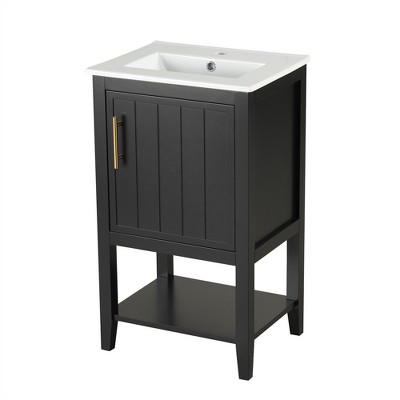 OUTSUPPLY Bathroom Vanity with Sink, Bathroom Cabinet with Soft Closing Door, Storage Rack and Open Shelf