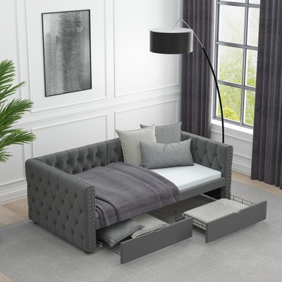 NicBex Twin Size Daybed with 2 Drawers,Upholstered Tufted Sofa Bed for Bedroom,Living Room,Apartment