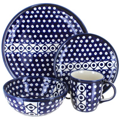 Blue Rose Polish Pottery Xena 16 Piece Dinnerware Set