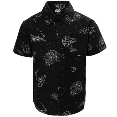 Star Wars Millennium Falcon TIE Fighter X-Wing Big Boys Button Down Shirt Black 14-16