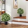 Costway 2 Pack Artificial Boxwood Topiary Ball Tree Faux Shrub Bushes with Flowers White/Purple - 4 of 4