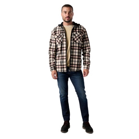 WEARFIRST Mens Zipper Front Shearling Fleece Flannel Hoodie Jacket |  Espresso Small