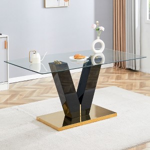 NicBex 63" Modern Rectangular Glass Dining Table Tempered Glass Tabletop with MDF slab V-Shaped Bracket for Kitchen - 1 of 4