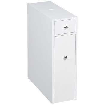 HOMCOM Wood Rolling Bathroom Side Storage Cabinet, White