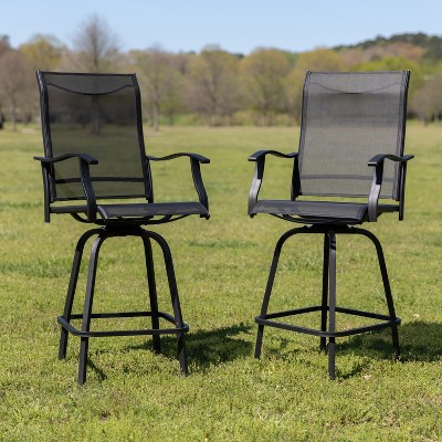 All-Weather Textilene Swivel Patio Bar Stools Set of 2 in Black
