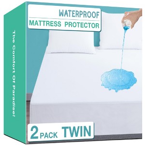 Aoibox Waterproof Twin Mattress Protector 2 Pack Noiseless Soft Breathable Pad Cover Deep Pocket 6-16 Inches White - 1 of 4