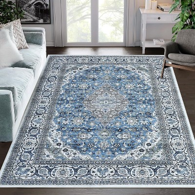Bohemian Washable Runner Rug, Kitchen Rug, Vintage Floral Print, Non-Slip Backing, Low-Pile Polyester for Bathroom Hallway Entryway