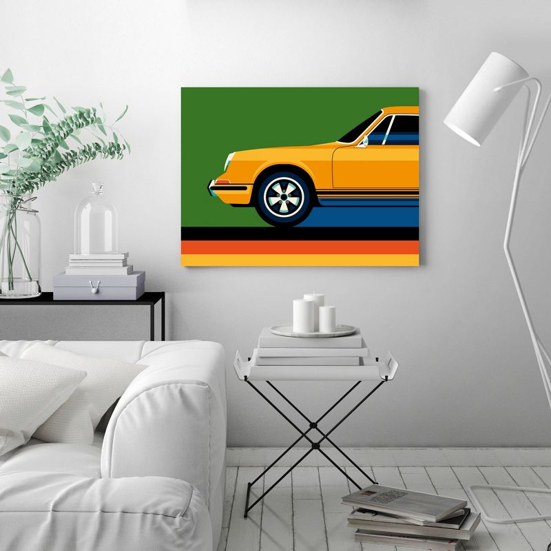 Americanflat Mid Century Modern Wall Art Room Decor - Orange Retro Sports Car Front by Bo Lundberg, 2 of 7