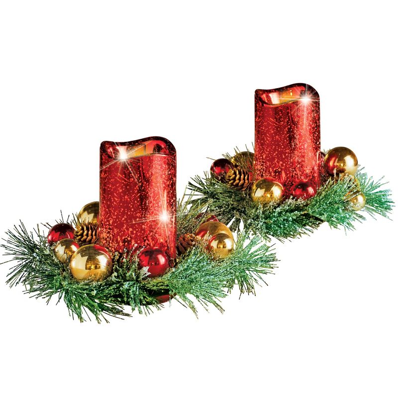 Collections Etc LED Lighted Faux Flickering Flame Red Christmas Candle Set 9.5 X 9.5 X 6, 1 of 3