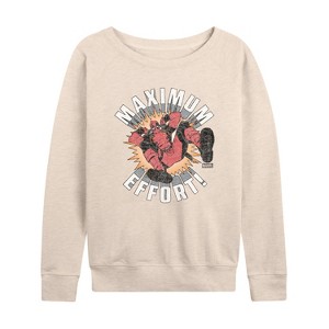 Women's - Marvel - Deadpool Maximum Effort Lightweight French Terry Wide Neck Long Sleeve Shirt - 1 of 4