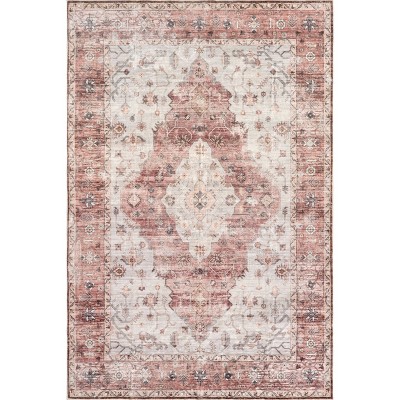 Nuloom April Medallion 4x6 Machine Washable Indoor Area Rug for Living Room Bedroom Dining Room Kitchen, Blush Pink/Ivory