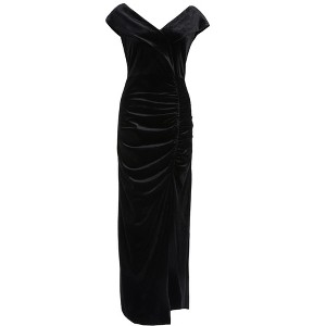 QUIZ Women's Velvet Bardot Ruched Maxi Dress - 1 of 2