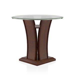 Gabriella Round Glass Top End Table Brown Cherry - HOMES: Inside + Out: Contemporary Pedestal, Tempered Top, Open Shelf - 1 of 4