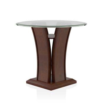 Gabriella Round Glass Top End Table Brown Cherry - HOMES: Inside + Out