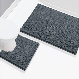 Home Mart Goods 2 Piece Set Dark Grey Soft Cozy Plush Chenille Bath Mat Bathroom Rug - 1 of 4