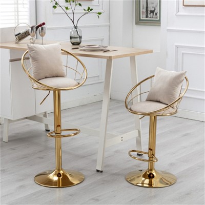 SKRAN Set of 2 Velvet Bar Chair, Pure Gold Plated, Unique Design,360 Degree Rotation, Adjustable Height,Suitable for Dining Room and Bar(Off-White)