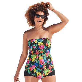 Swimsuits For All Women's Plus Size Longer Length Bandeau Flyaway Tankini  Top, 16 - Black : Target