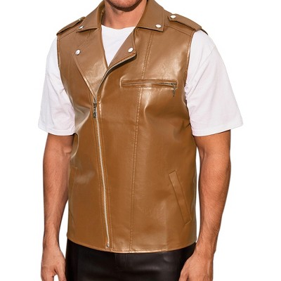 INSPIRE CHIC Men's Motorcycle Zipper Punk Sleeveless Faux Leather Jacket Vest