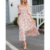Clearlove Women's 2025 Spring Summer Boho Midi Dress Flutter Sleeve Square Neck Flowy Smocked Tiered Party Ruffle Dress - 3 of 4