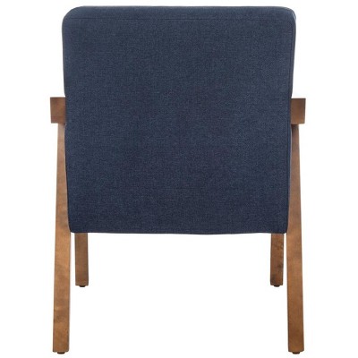 Navy and Brown Wood Upholstered Armchair