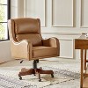 Anders Transitional Leather Executive Task Chair with Solid Wood Base with Casters|ARTFUL LIVING DESIGN-Camel - 2 of 4