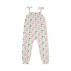 Ola! Otter Smocked Jumpsuit - Flamingo Forest - 1 of 4