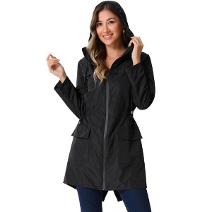 INSPIRE CHIC Women's Lightweight Hooded Raincoat Windbreaker Trench Coat - 1 of 4