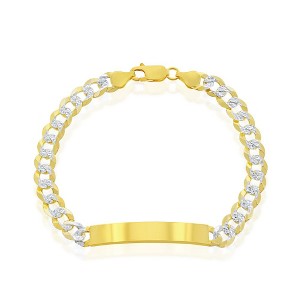 Bella Silver Sterling Silver 7mm Pave Curb Chain ID Bracelet - Gold Plated - Gold - 8.5 Inch - 1 of 2