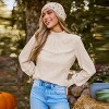 Women's Beige Mockneck Eyelet Knit Poet Sleeve Blouse- Cupshe - 2 of 4