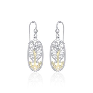 Slickblue Women's Sterling Silver Celtic Tree Drop Earrings with 14k Gold Accents, Irish Symbol Design, 1.1 Inch - 1 of 4