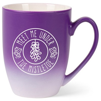 Elanze Designs Meet Me Under The Mistletoe Two Toned Ombre Matte Purple and White 12 ounce Ceramic Stoneware Coffee Cup Mug
