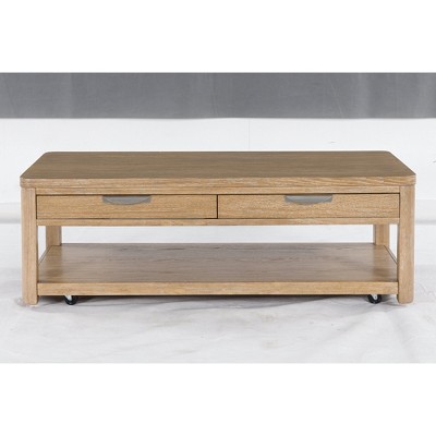 Light Brown Rectangular Wood Coffee Table with Storage