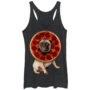 Women's Lost Gods Pepperoni Pizza Pug Racerback Tank Top - 1 of 3