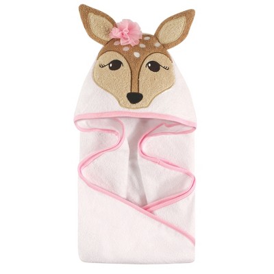 Hudson Baby Infant Girl Cotton Animal Face Hooded Towel, Fawn, One Size