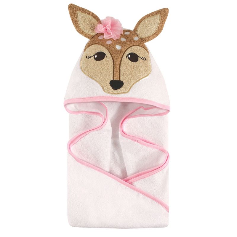 Hudson Baby Infant Girl Cotton Animal Face Hooded Towel, Fawn, One Size, 1 of 3