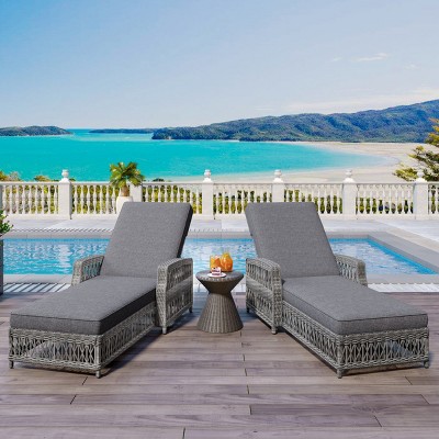 Outdoor Wicker Reclining Chaise Lounge,Adjustable Patio Recliner with Armrests And Cushions,All-Weather Rattan Pool Lounge-Maison Boucle
