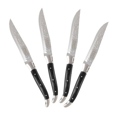 French Home Laguiole 4pk Stainless Steel Connoisseur BBQ Steak Knives with Wood Handles Black