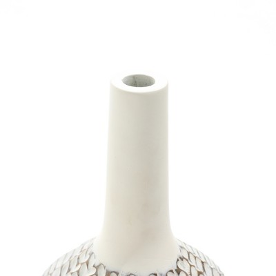 White Geometric Pattern Polyresin Trumpet Vase 23.5 Inches Tall