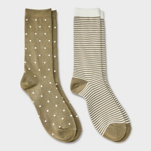 Men's 2pk Casual Crew Socks - Goodfellow & Co™ Olive Green/Cream 6-12 - 1 of 3