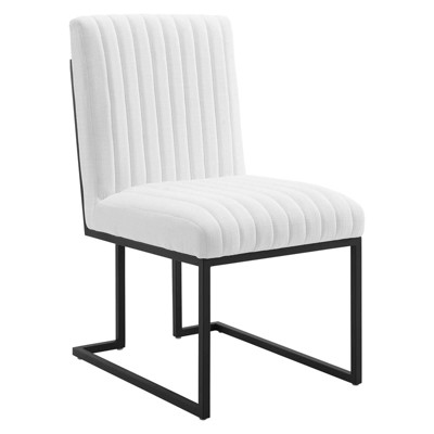 White Upholstered Channel Tufted Side Chair with Metal Legs