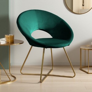 Silky Velvet Curved Accent Chair with Gold-Tone Metal Base - 1 of 4