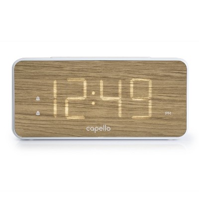 Capello Modern Mantle Clock Dual Alarm Woodgrain Finish LED Display 