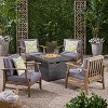 GDFStudio Easter Outdoor Acacia Wood 5 Piece Club Chair and Fire Pit Set with Cushions - 2 of 4