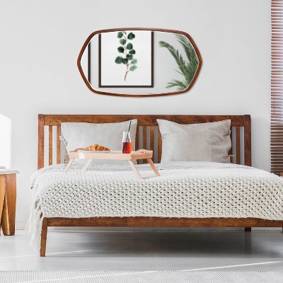 Walnut Brown Hexagon Wood Frame Wall Mirror
