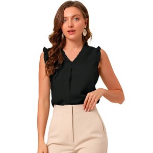 INSPIRE CHIC Women's Ruffled Sleeveless Work Business Vintage Blouses - 1 of 4