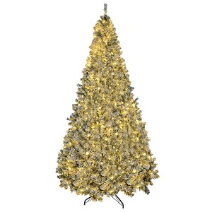 9' Prelit Artificial Flocked Christmas Trees, with Snow Frosted Branches, Warm White LED Lights, Auto Open - 1 of 4